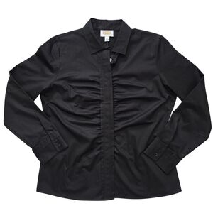 Talbots Black 100% Cotton Ruched Front Blouse | Size 14 | NWT